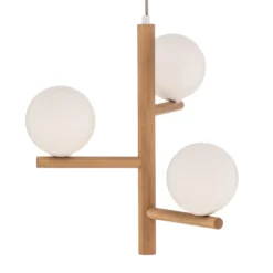 Hängeleuchte Estera, Opalglas, Holz, dreiflammig