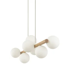 Hängeleuchte Estera, Opalglas, Holz, siebenflammig