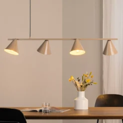 Hängeleuchte Form 4, beige, Metall, 4-flammig, Kegel, E27