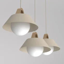 Hängeleuchte Funda, beige, Länge 110 cm, 3-flg., Metall/Glas