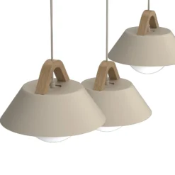 Hängeleuchte Funda, beige, Länge 110 cm, 3-flg., Metall/Glas