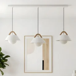 Hängeleuchte Funda, weiß, Länge 110 cm, 3-flg., Metall/Glas