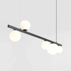 Hängeleuchte Garda 5, Balken, Metall, Glas, schwarz, 5-fl.