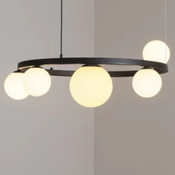 Hängeleuchte Garda 5, Ring, Metall, Glas, 5-fl., schwarz