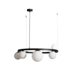 Hängeleuchte Garda 5, Ring, Metall, Glas, 5-fl., schwarz