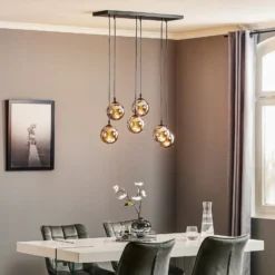 Hängeleuchte Glassy, 6-flammig, schwarz, grafit, Glas, 75 cm