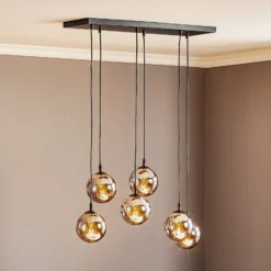 Hängeleuchte Glassy, 6-flammig, schwarz, grafit, Glas, 75 cm