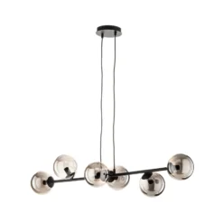 Hängeleuchte Glassy, 6-flammig, schwarz, grafit, Glas, 110cm