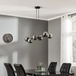 Hängeleuchte Glassy, 6-flammig, schwarz, grafit, Glas, 110cm