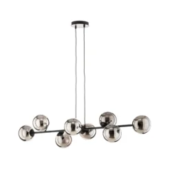 Hängeleuchte Glassy, 8-flammig, schwarz, grafit, Glas, E14