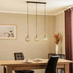 Hängeleuchte Glassy, 3-flg., gerade, schwarz, grafit, Glas