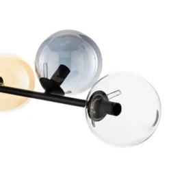 Hängeleuchte Glassy, 6-flg., grafit/amber/klar, Glas, 110 cm