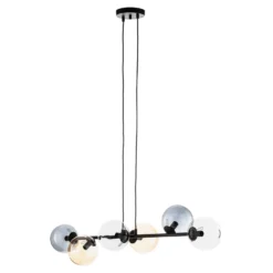 Hängeleuchte Glassy, 6-flg., grafit/amber/klar, Glas, 110 cm