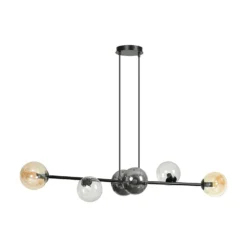 Hängeleuchte Glassy, 6-flg., grafit/amber/klar, Glas, 110 cm