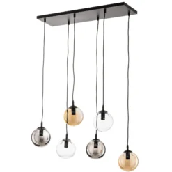 Hängeleuchte Glassy, 6-flg., grafit/amber/klar, Glas, 75 cm