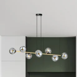 Hängeleuchte Glassy, 8-flg., schwarz/gold/grafit
