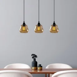 Hängeleuchte Gold 032, gold-transparent, Glas 3-flammig lang