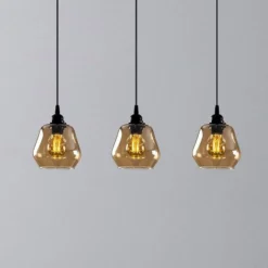 Hängeleuchte Gold 032, gold-transparent, Glas 3-flammig lang