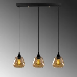 Hängeleuchte Gold 032, gold-transparent, Glas 3-flammig lang