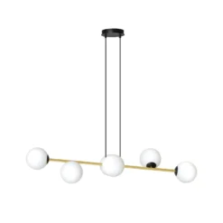 Hängeleuchte Gravity, opalweiß/gold/schwarz, Glas, E14