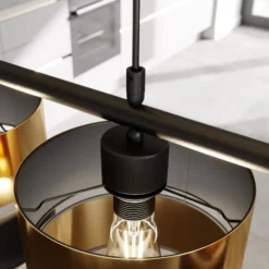 Hängeleuchte Hilton, schwarz/gold, vierflammig