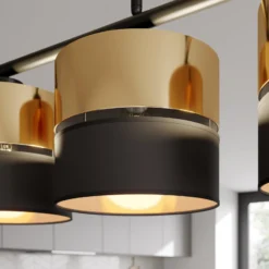 Hängeleuchte Hilton, schwarz/gold, vierflammig