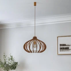 Hängeleuchte Ika ID mit Holzlamellen-Schirm Ø51cm