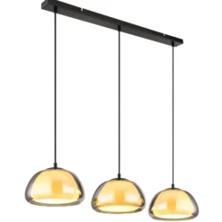 Hängeleuchte Jella, Länge 95 cm, rauchgrau, 3-flg., Glas