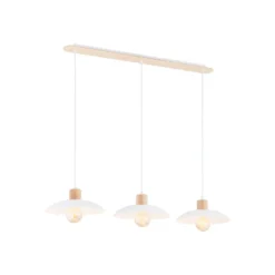 Hängeleuchte Kobe, dreiflammig, Stahl, Holz, weiß