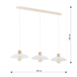 Hängeleuchte Kobe, dreiflammig, Stahl, Holz, weiß