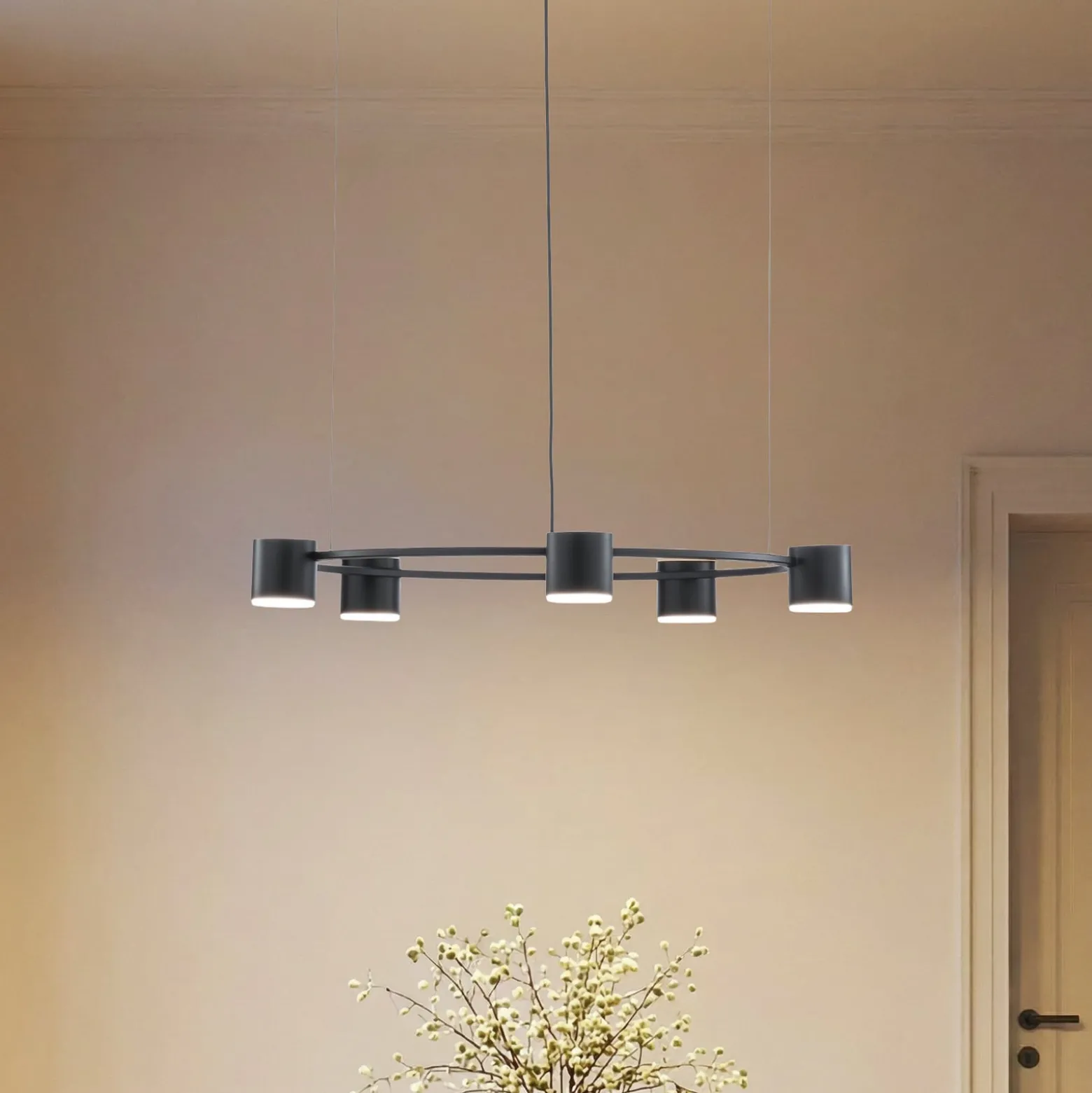 Hängeleuchte Kodo, 5-flammig, schwarz, Stahl, GX53