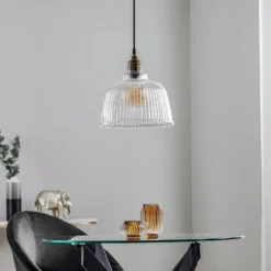 Hängeleuchte Leana, Glas klar, 1-flg., altmessing