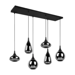 Hängeleuchte Lumina, 6-flammig, schwarz/chrom, Glas