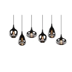 Hängeleuchte Lumina, 6-flammig, schwarz/chrom, Glas