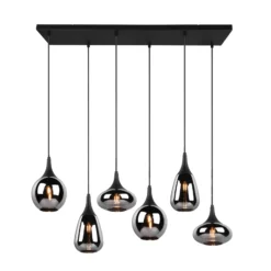 Hängeleuchte Lumina, 6-flammig, schwarz/chrom, Glas