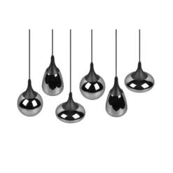 Hängeleuchte Lumina, 6-flammig, schwarz/chrom, Glas