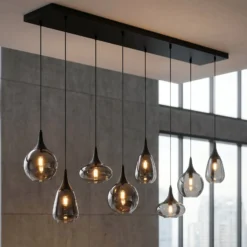 Hängeleuchte Lumina, 8-flammig, schwarz/chrom, Glas