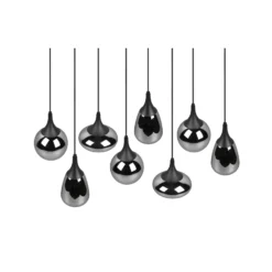 Hängeleuchte Lumina, 8-flammig, schwarz/chrom, Glas