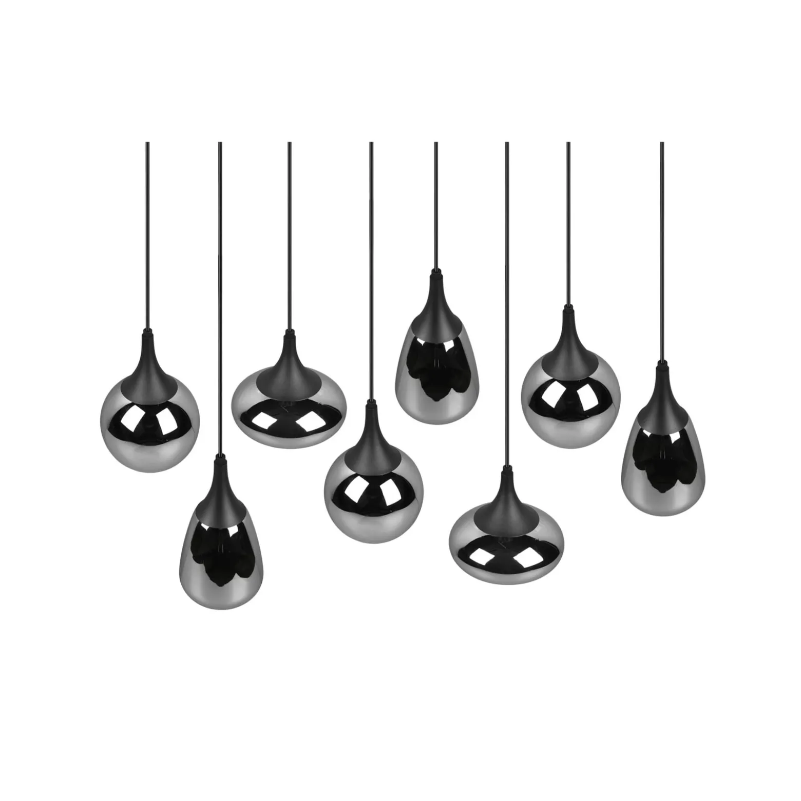 Hängeleuchte Lumina, 8-flammig, schwarz/chrom, Glas