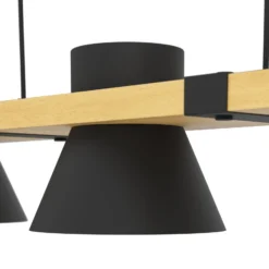 Hängeleuchte Maccles in Schwarz mit Holz, 3-fl.