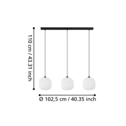 Hängeleuchte Mantunalle, Länge 120 cm, schwarz/weiß, 3-flg.