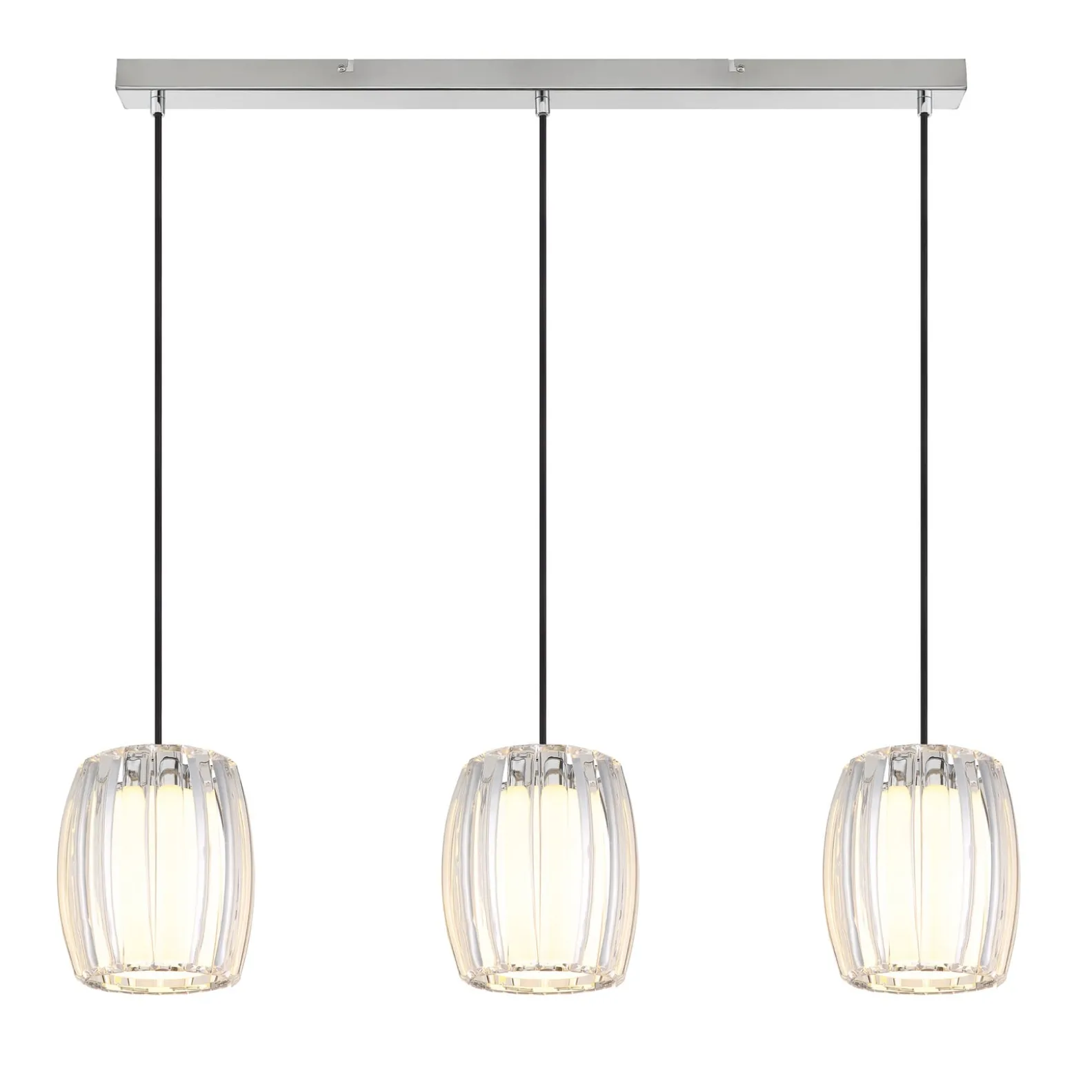 Hängeleuchte Maribel, Länge 86 cm, chrom/klar, Metall 3-flg.