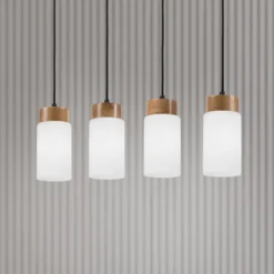 Hängeleuchte Markus, Opalglas/Eichenholz, Länge 80 cm 4-flg.