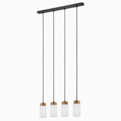 Hängeleuchte Markus, Opalglas/Eichenholz, Länge 80 cm 4-flg.