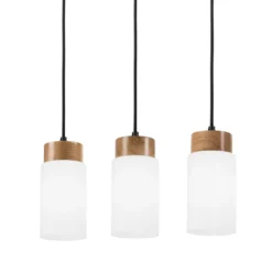 Hängeleuchte Markus, Opalglas/Eichenholz, Länge 60 cm 3-flg.