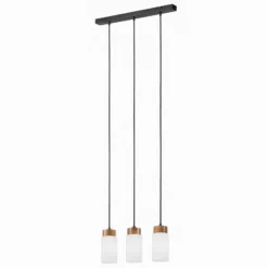 Hängeleuchte Markus, Opalglas/Eichenholz, Länge 60 cm 3-flg.