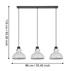 Hängeleuchte Matlock, Länge 90 cm, grau/schwarz, 3-flg.