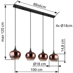Hängeleuchte Maxy, kupfer/schwarz, Glas, 100 cm lang, E27