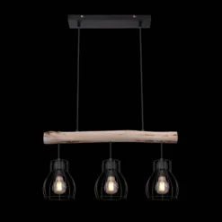 Hängeleuchte Mina, Länge 60 cm, schwarz/braun, 3-flg.