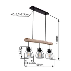 Hängeleuchte Mina, Länge 60 cm, schwarz/braun, 3-flg.